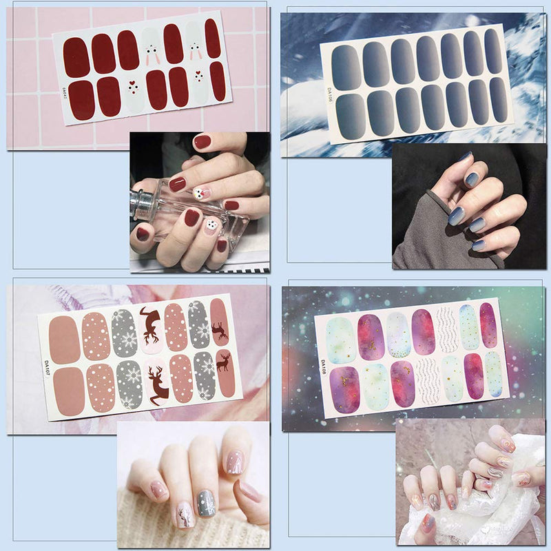 SILPECWEE 14 Sheets Adhesive Nail Polish Strips Stickers Marbling and 1Pc Nail File Gradient Nail Wraps Decals Tips Manicure Kit for Women NO1 - BeesActive Australia