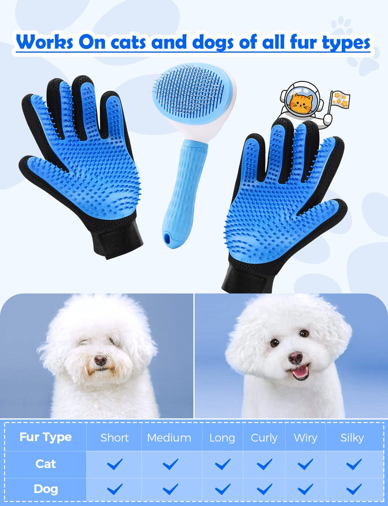 Cat Grooming Glove Brush, RIFNEEIM Pet Deshedding Glove with Self Cleaning Slicker Brush, Efficient Pet Hair Remover Massage Tool with Enhanced Five Finger Design for Cat Dog - BeesActive Australia