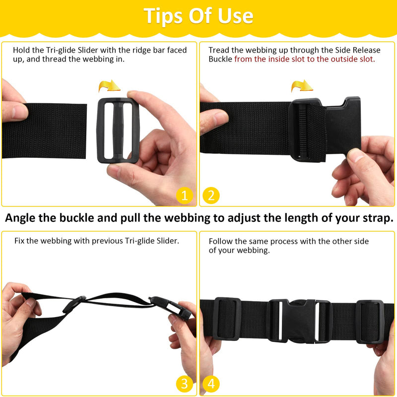 Adjustable Plastic Buckles 6 Set（24 Pack), 6 Pcs Quick Side Release Buckle Dual & 6 Pcs D ring & 12 Pcs Tri-glide Slide Clip 1.5 Inch Buckles 6 Set - BeesActive Australia