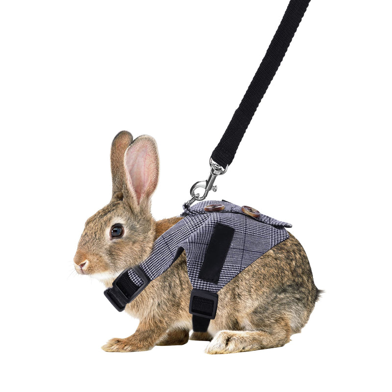 Filhome Rabbit Vest Harness and Leash Set Formal Suit Style Bunny Harness Adjustable Soft Harness with Button Decor for Rabbit Ferret Bunny Kitten Guinea Pig Small Animal Walking L Grey - BeesActive Australia