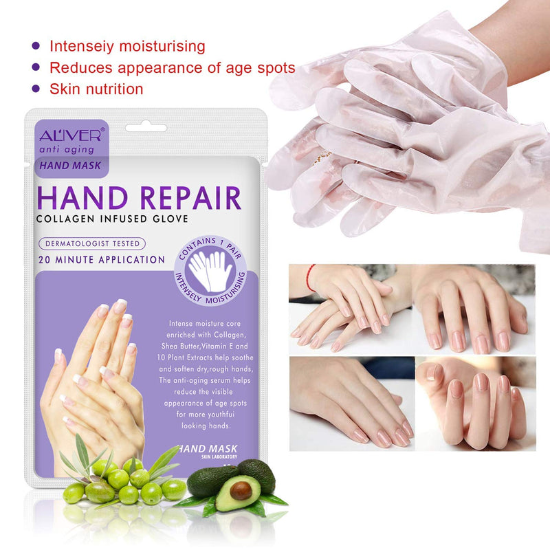 ALIVER 6 Pack Moisturizing Hand Peel Mask Gloves, Hand Mask Natural Collagen Spa Gloves Moisture Enhancing Gloves for Dry Hands, Repair Rough Damage Skin for Women & Men Milk - BeesActive Australia