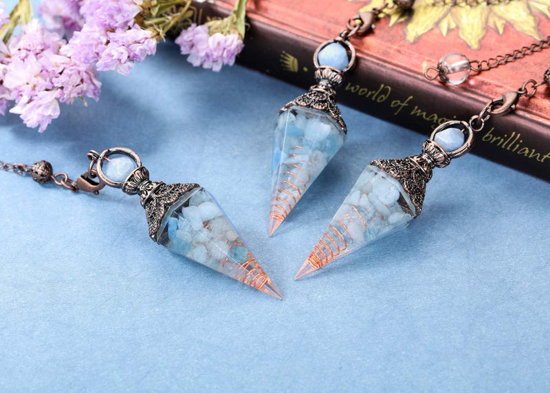 JOVIVI Aquamarine Dowsing Pendulum Crystal Healing Blue Hexagonal Gemstone Crystals Point Pendulum for Divination Scrying Dowser - BeesActive Australia