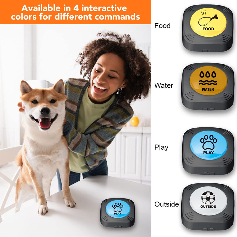 Dog Buttons for Communication - Set of 4 Recordable Communication Speech Buttons - Pet Training Buzzer - Talking & Speaking Button for Dog & Cat Training - Customized Sound - Dog Voice Command Buttons - BeesActive Australia