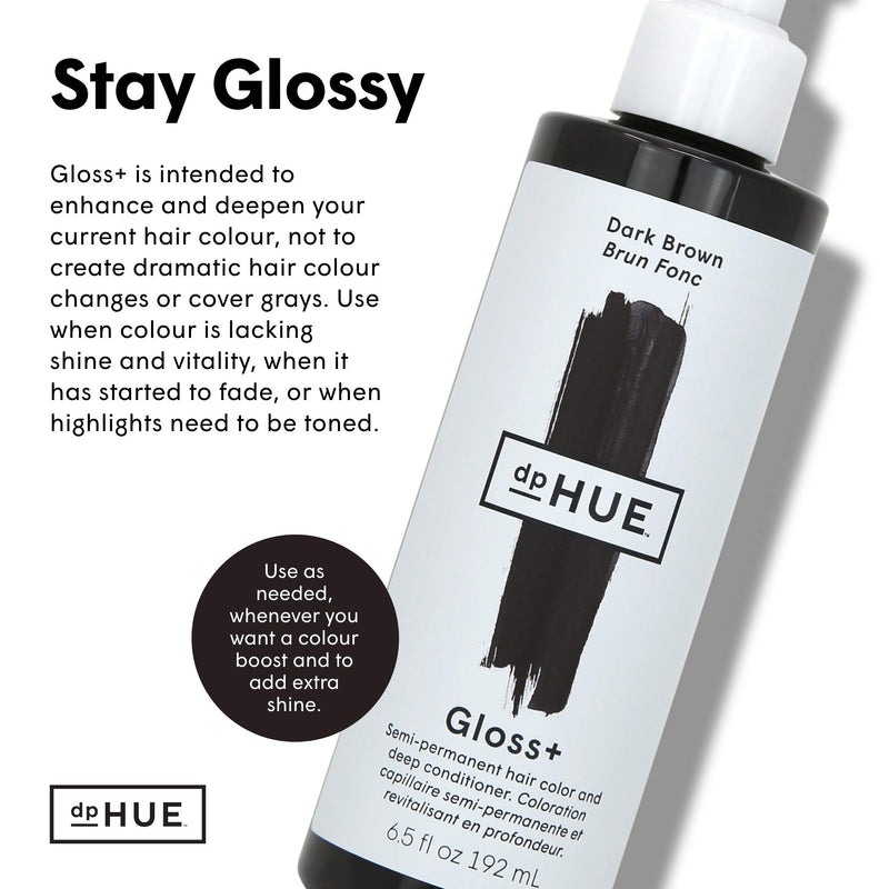 dpHUE Gloss+ Dark Brown Semi-Permanent Hair Color & Conditioner, 6.5 oz - Color Boost with Healthy Shine - Deep Conditioning Treatment - No Peroxide, Ammonia or Mixing - Gluten-Free, Vegan - BeesActive Australia