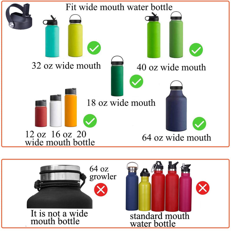 SENDESTAR Straw Lid for Hydro Flask Wide Mouth Sports Water Bottle with 2 Straws and 1 Brush Black - BeesActive Australia