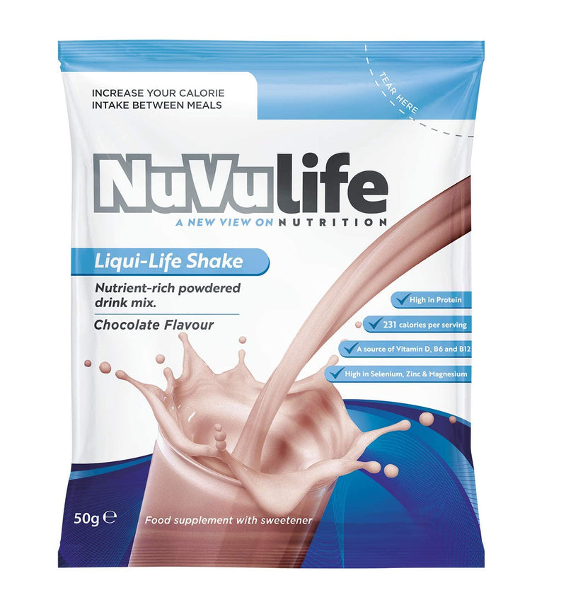 NuVu Life, Liquid-Life Shake. High Calorie, High Protein, Nutrient Rich Powdered Drink Mix for Weight Gain or Meal Replacement (Chocolate, 7 Sachets) Chocolate - BeesActive Australia