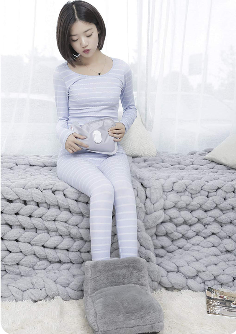 Foot Warmer Boots USB Soft Heating Pad for Pain Relief Fast Heating Thermal Shoes Anti-Slip Sole Massage Electric Feet Warmers for Women Men Grey - BeesActive Australia