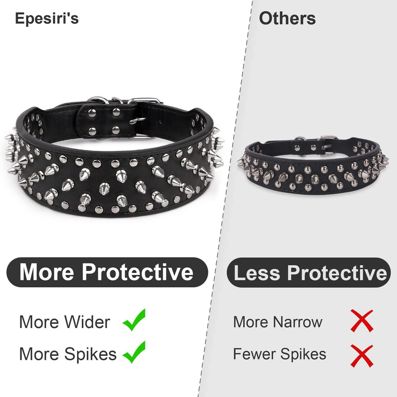 Epesiri Adjustable Wide Spiked Dog Collar, Mushroom Rivet PU Leather Cat Dog Collars, Durable Spike Studded Pet Collar for Small Medium Large Breed, Pitbull Mastiff Bulldog Pugs Husky Rottweiler Black Large 19.5"-22.6" - BeesActive Australia