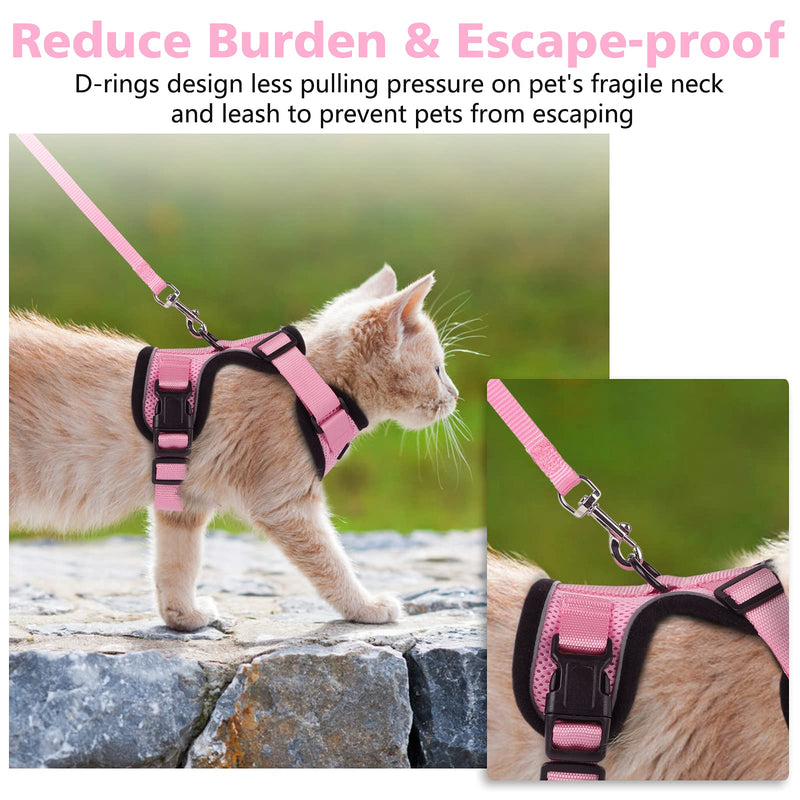 Dooradar Cat Harness and Leash Set, Escape Proof Safe Adjustable Kitten Vest Harnesses for Walking, Easy Control Soft Breathable Mesh Jacket with Reflective Strips for Cats XS Pink - BeesActive Australia