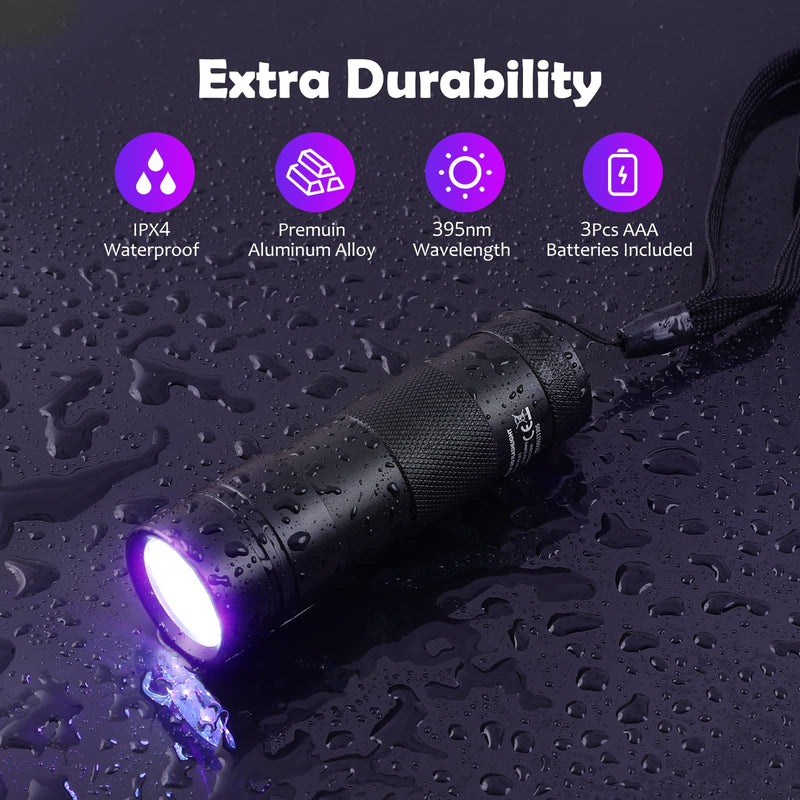 UV Flashlight Black Light, Handheld Blacklight Flashlights 12 Led 395nm Mini Light Torch Detector for Dog Pet Urine Stains, Bed Bugs and Scorpions, AAA Batteries Included - BeesActive Australia