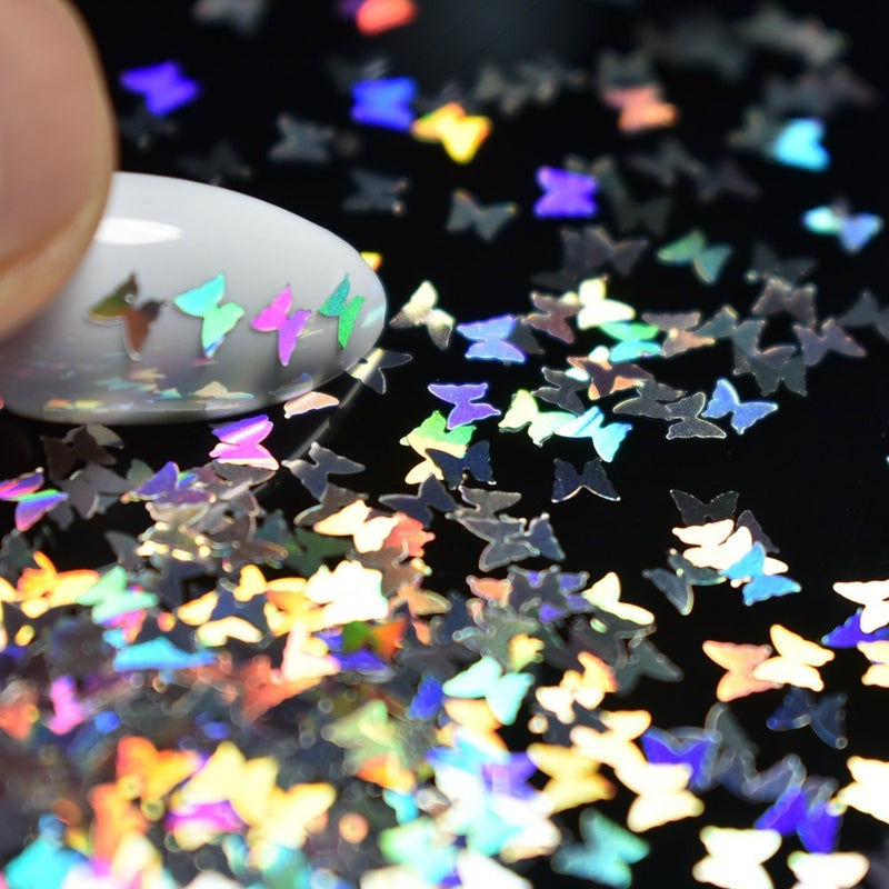 EchiQ Splarkly Laser Butterfly Nail Sequin Acrylic Paillettes Holographic Nail Sparkle Glitter Sheets Tips Nail Art Decoration - BeesActive Australia