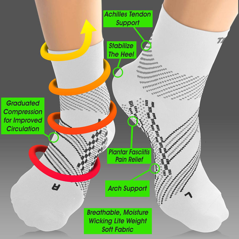 TechWare Pro Plantar Fasciitis Socks - Ankle Compression Socks for Women & Men. Achilles Tendonitis Brace & Foot Arch Support Small White / Gray - BeesActive Australia