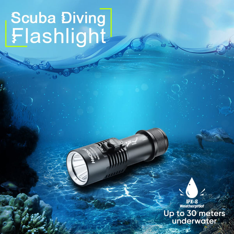 HECLOUD Diving Light with Rechergeable Power Scuba Dive Flashlight Super Bright Underwater Lights Torch 6000 Lumen IPX8 Waterproof Snorkeling Diving LED Flashlights 3 Modes for Underwater Sports Night - BeesActive Australia