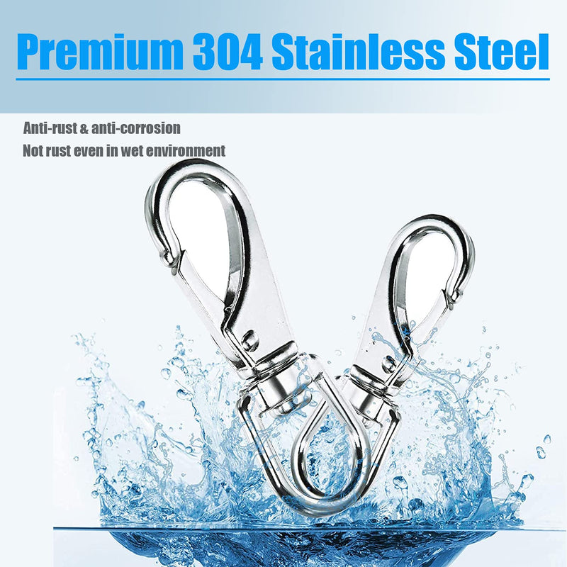 Mixiflor 8 Pack Stainless Steel Swivel Eye Snap Hook Flag Pole Clips , Diving Clips Spring Hooks for Bird Feeders, Pet Chains, Dog Tie-Out Cable, Keychains and More (3-1/2 x 1-1/4 Inch) - BeesActive Australia