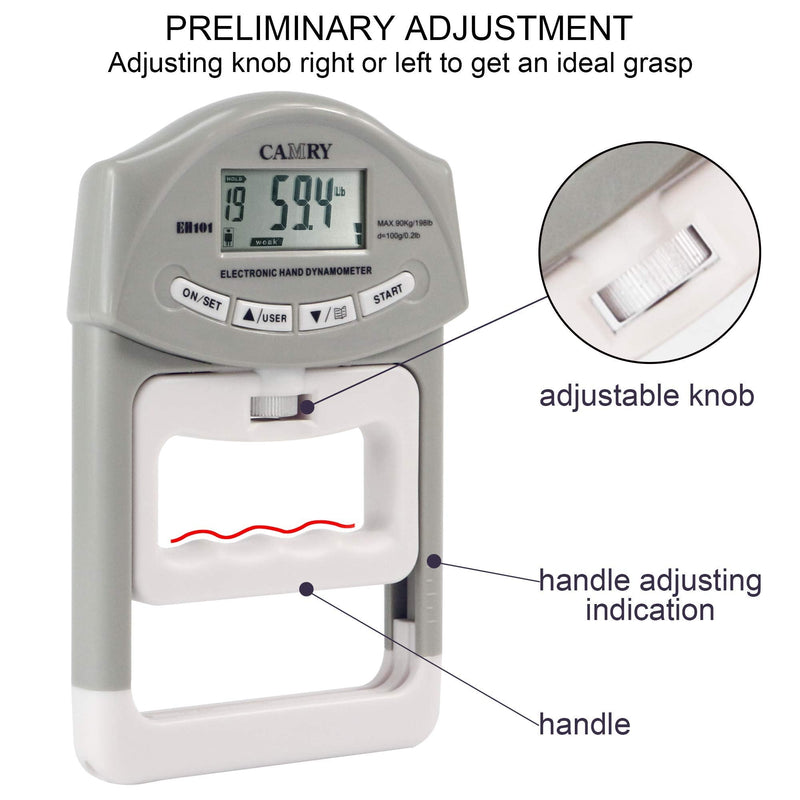 CAMRY Digital Hand Dynamometer Grip Strength Measurement Meter Auto Capturing Electronic Hand Grip Power 198 Lbs / 90 Kgs - BeesActive Australia