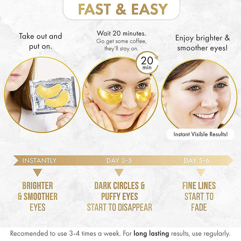 24K Gold Eye Mask– 20 Pairs - Puffy Eyes and Dark Circles Treatments – Look Less Tired and Reduce Wrinkles and Fine Lines Undereye, Revitalize and Refresh Your Skin - BeesActive Australia