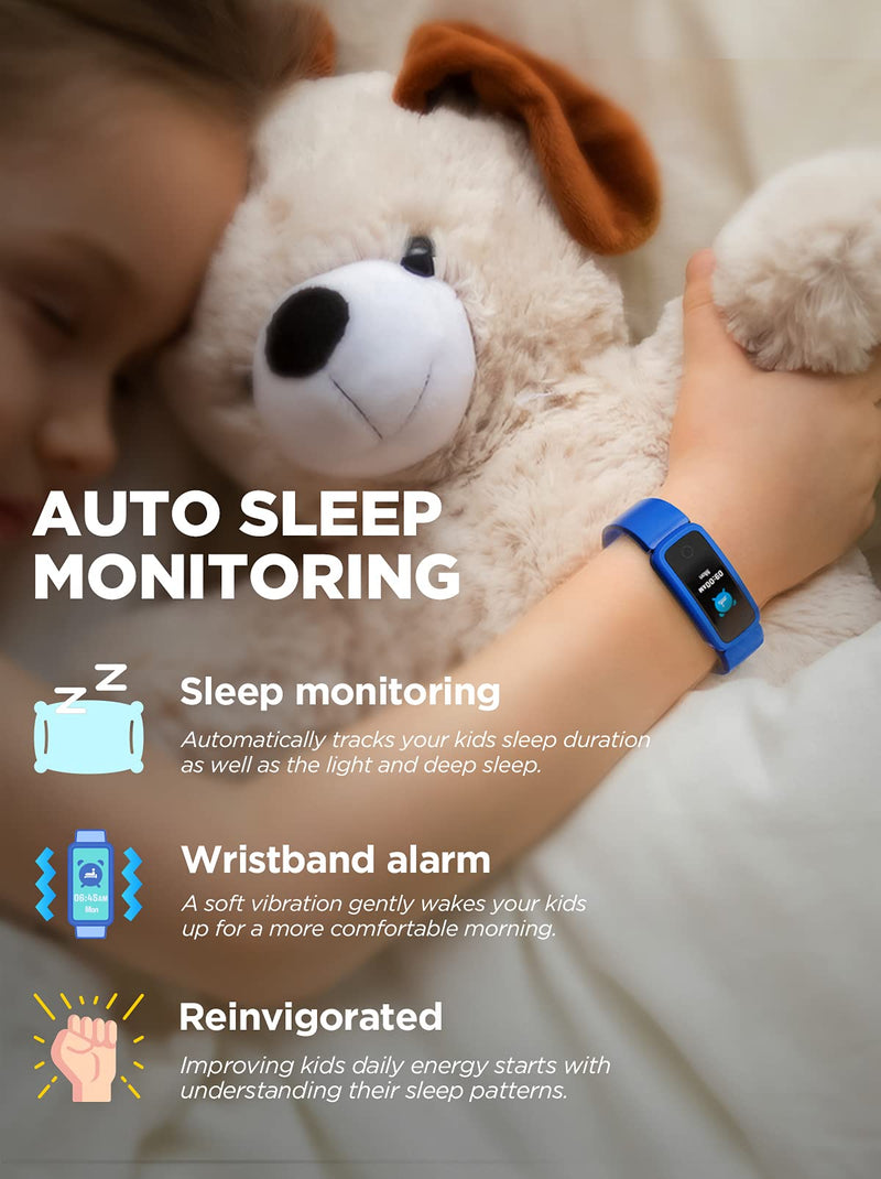 BIGGERFIVE Vigor Kids Fitness Tracker for Girls Boys Ages 5-15, Kids Watch with IP68 Waterproof, Pedometer, Kids Activity Tracker with Heart Rate Sleep Monitor, Calorie Step Counter Watch Blue - BeesActive Australia