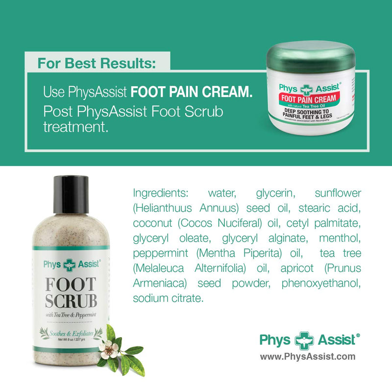 PhysAssist Foot Scrub 8 oz. with Tea Tree, Peppermint Soothes and Exfoliates Promoting a Deep Cooling Sensation Leaving Feet Feeling Calm and Refreshed. - BeesActive Australia