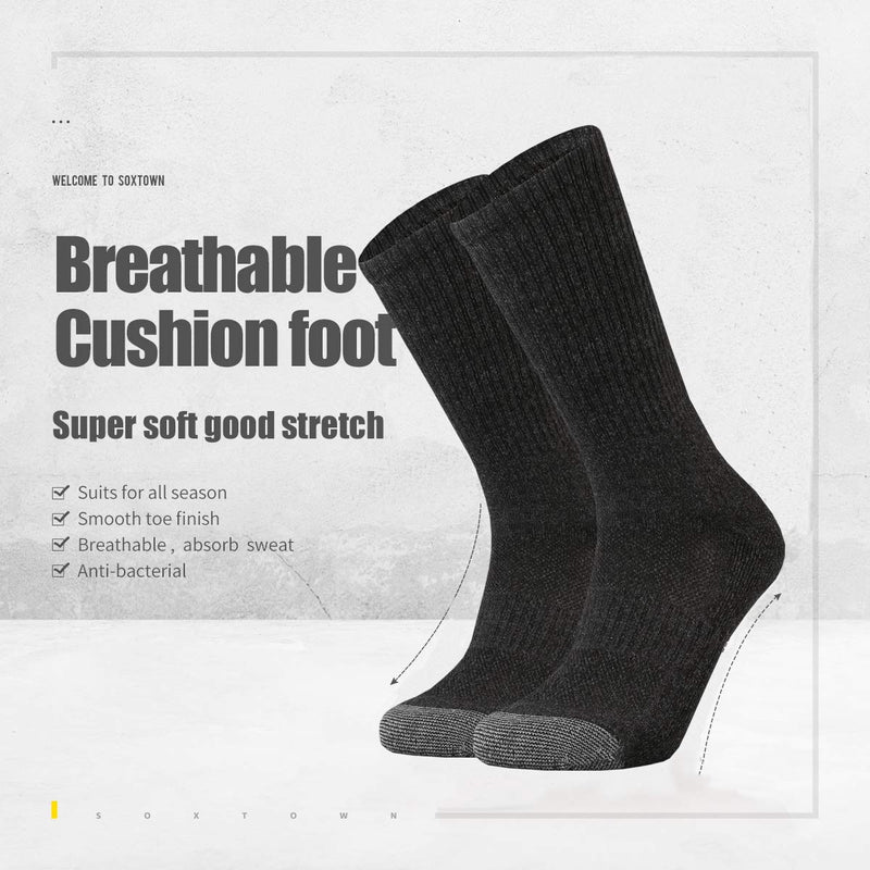 Sox Town Men's Moisture Wicking Control Breathable Performance Cotton Work Cushion Crew Socks 13-15 Darkgrey - BeesActive Australia