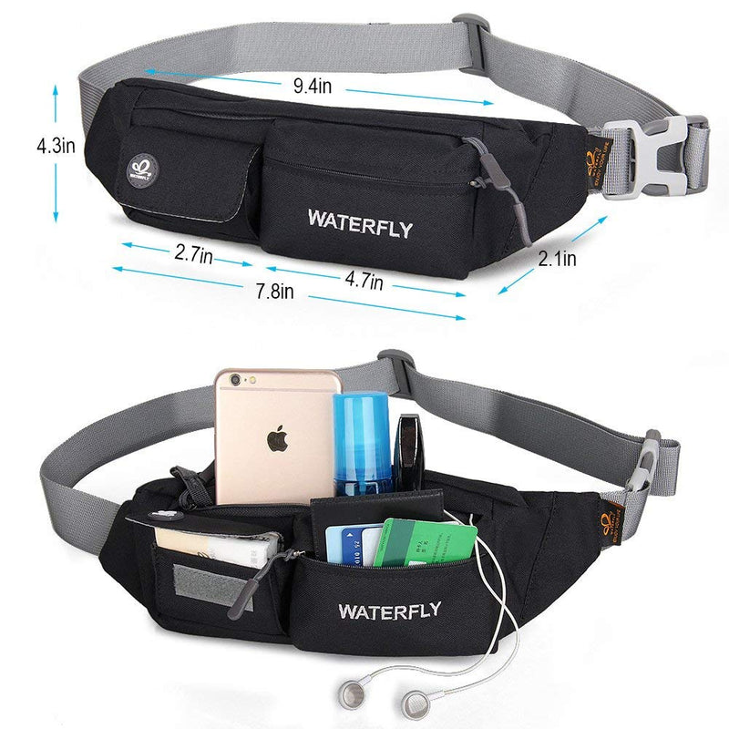 [AUSTRALIA] - WATERFLY Fanny Pack Slim Soft Polyester Water Resistant Waist Bag Pack for Man Women Carrying iPhone 8 Samsung S6 Black 