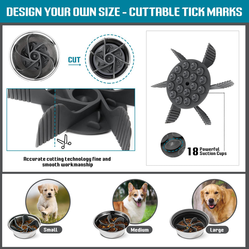Slow Feeder Dog Bowls Insert, Cuttable Dog Slow Feeder with Strong Suction Cups, Slow Feeder Cat Bowl, Cat Dog Puzzle Feeder Insert 1 Pack Grey - BeesActive Australia