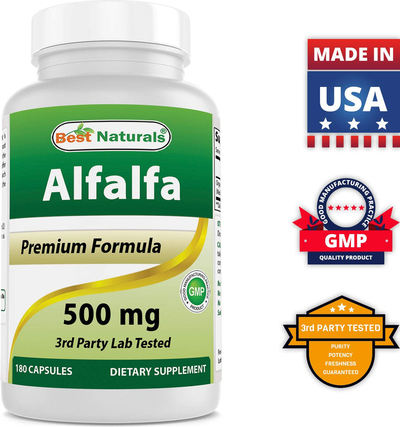 Best Naturals Alfalfa Green Super Food 500 mg 180 Capsules (180 Count (Pack of 1)) 180 Count (Pack of 1) - BeesActive Australia
