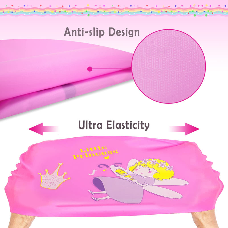 KFFPET 2 Pack Kids Swim Cap (Age 4-12), Durable Waterproof Silicone Swimming Cap for Kids Long Hair Short Hair, Children Cartoon Swimming Hat for Boys Girls purple & pink - BeesActive Australia