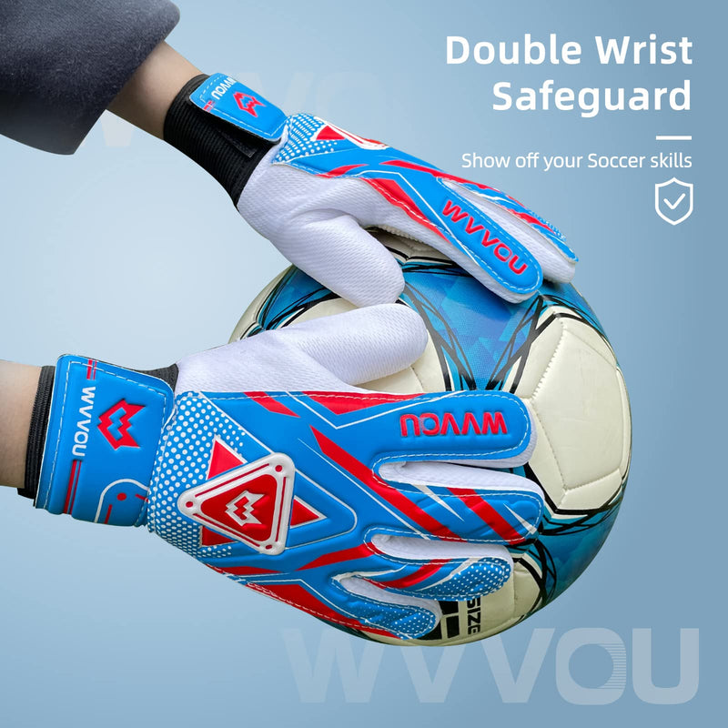 WVVOU Goalkeeper Gloves for Kids Youth, Soccer Goalie Gloves with Double Protection, Anti-Slip Soccer Gloves, Super Grip 5 Blue - BeesActive Australia