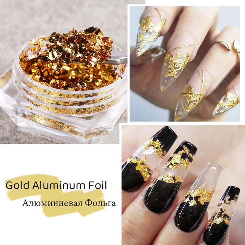 4 Boxes Holographic Nail Art Sequins Kits,3D Nails Glitter Gold Nail Foil Fragments,Laser Star Shining Flakes Nail Supplies,DIY Nail Decorations Accessories for Women Girls - BeesActive Australia