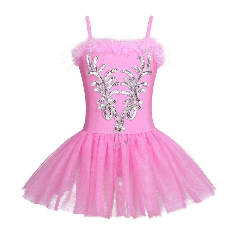 [AUSTRALIA] - YOOJIA Kids Girls Swan Lake Costume Ballet Dance Tutu Dress Sequined Beads Leotard with Fingerless Gloves Hair Clip Set Pink 10 / 12 