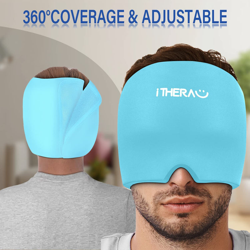 I-THERA-U Migraine Relief Cap - Reusable Headache Relief Cap, Flexible Headache Hat for Migraine, Migraine Cap for Tension Headache, Sinus Pressure, Puffy Eyes, Stress Relief Migraine Hat Blue Compression - BeesActive Australia