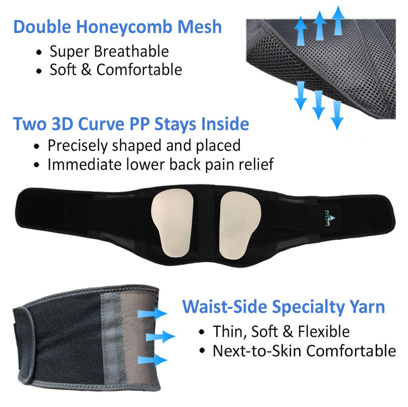 AllyFlex Sports® Lightweight Back Brace for Men & Women Under Uniform, Dual Medical 3D Lumbar Pads for Lower Back Pain Relief, Breathable Mesh with Adjustable Stapes for Back Stress - M Medium (Pack of 1) - BeesActive Australia