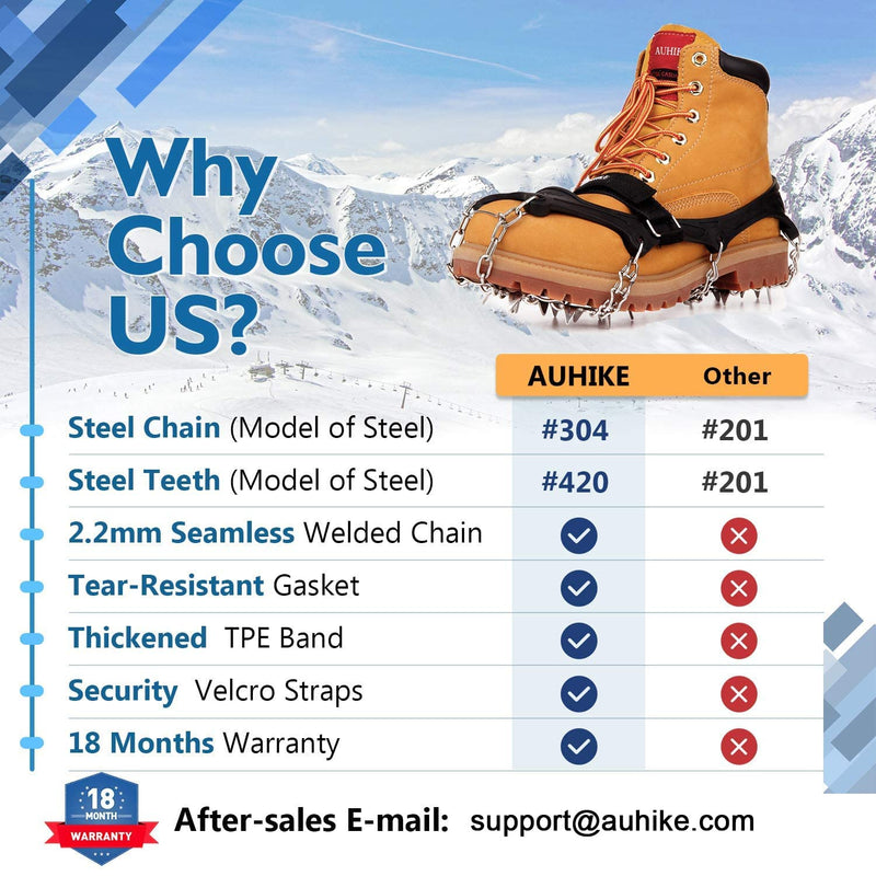 AUHIKE Crampons Ice Cleats Traction Snow Grips Traction Cleats System Safe with Tear-Resistant Gasket Protect for Hiking Fishing Jogging Mountaineering Walking Black Small - BeesActive Australia