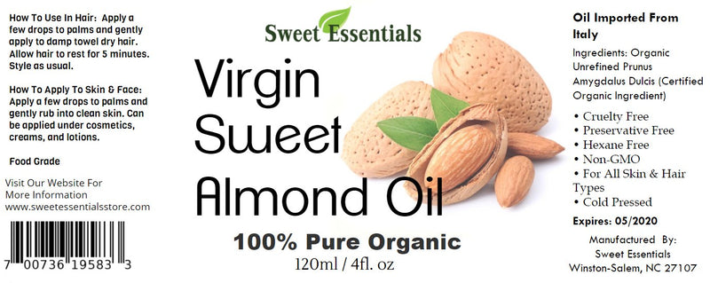 Organic Unrefined Sweet Almond Oil | 4oz Imported From Italy | 100% Pure | Cold Pressed | Hexane Free | Natural Moisturizer |Great For Hair, Skin & Nails | Carrier Oil | Great To Dilute Essential Oils - BeesActive Australia
