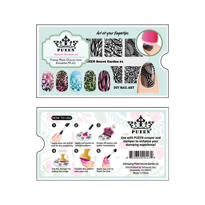 PUEEN Nail Art Stamping Plate - Secret Garden 01 - Theme Park Collection 125x65mm Unique Nailart Polish Stamping Manicure Image Plates Accessories Kit - BH000712 - BeesActive Australia