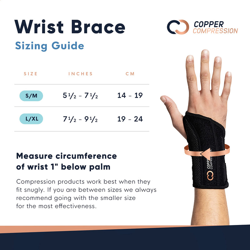 Copper Compression Wrist Brace - Copper Infused Adjustable Orthopedic Support Splint for Pain, Ganglion Cyst, Carpal Tunnel, Arthritis, Tendinitis, RSI, Tendinopathy for Men Women Fits Right Hand Right Hand Small/Medium (Pack of 1) - BeesActive Australia