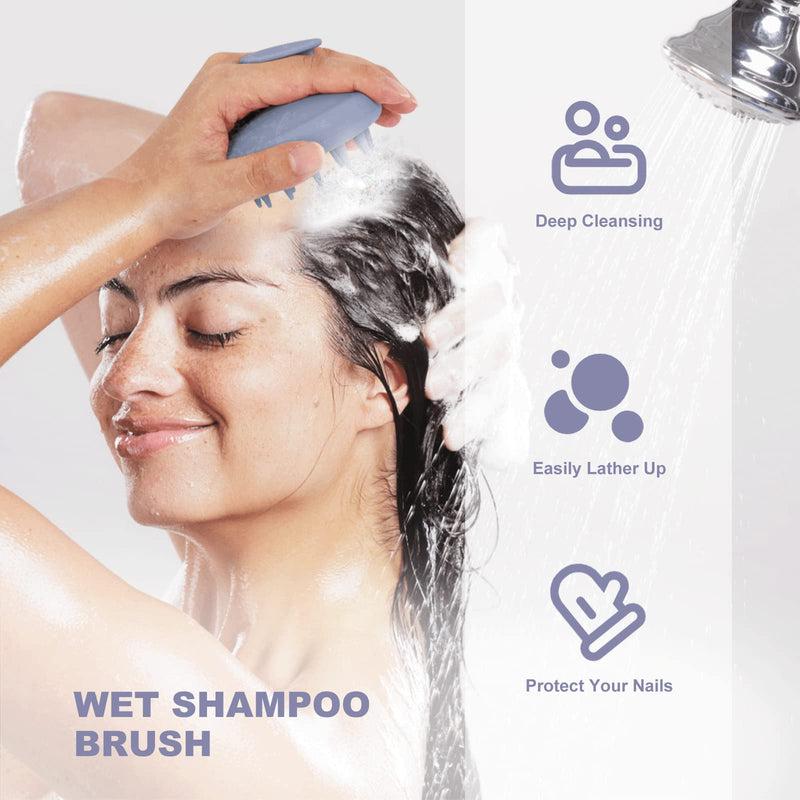 AIMIKE Silicone Hair Scalp Massager Shampoo Brush-Scalp Scrub Brush Dandruff & Scalp Massage Hair Oil to Promote Hair Growth-Silicone Hair Massager Scalp Brush -Wet & Dry Use-Haze Blue, 1.0 count Haze Blue - BeesActive Australia