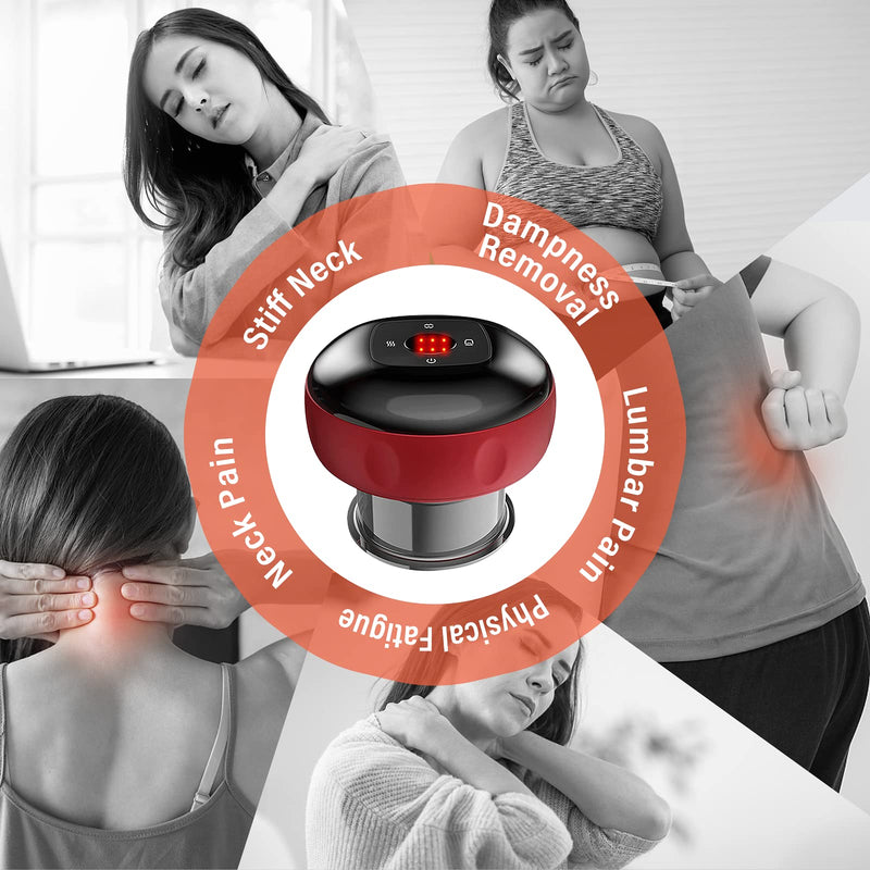 Emooncn 3 in 1 Electric Cupping Set, 12 Adjustable Temperatures Professional Vacuum Cupping Massager with Red Light Smart Scraping Tools Gua Sha Cupping Set for Body Reduce Muscle Pain (Red) - BeesActive Australia