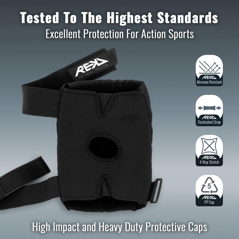 REKD Ramp Knee Pads | Impact Resistant Heavy Duty Neoprene Pads | Set w Adjustable Straps Breathable Material Shock Absorption | Unique Ergonomic Fit for Added Comfort and Safety | Action Sports S Black - BeesActive Australia