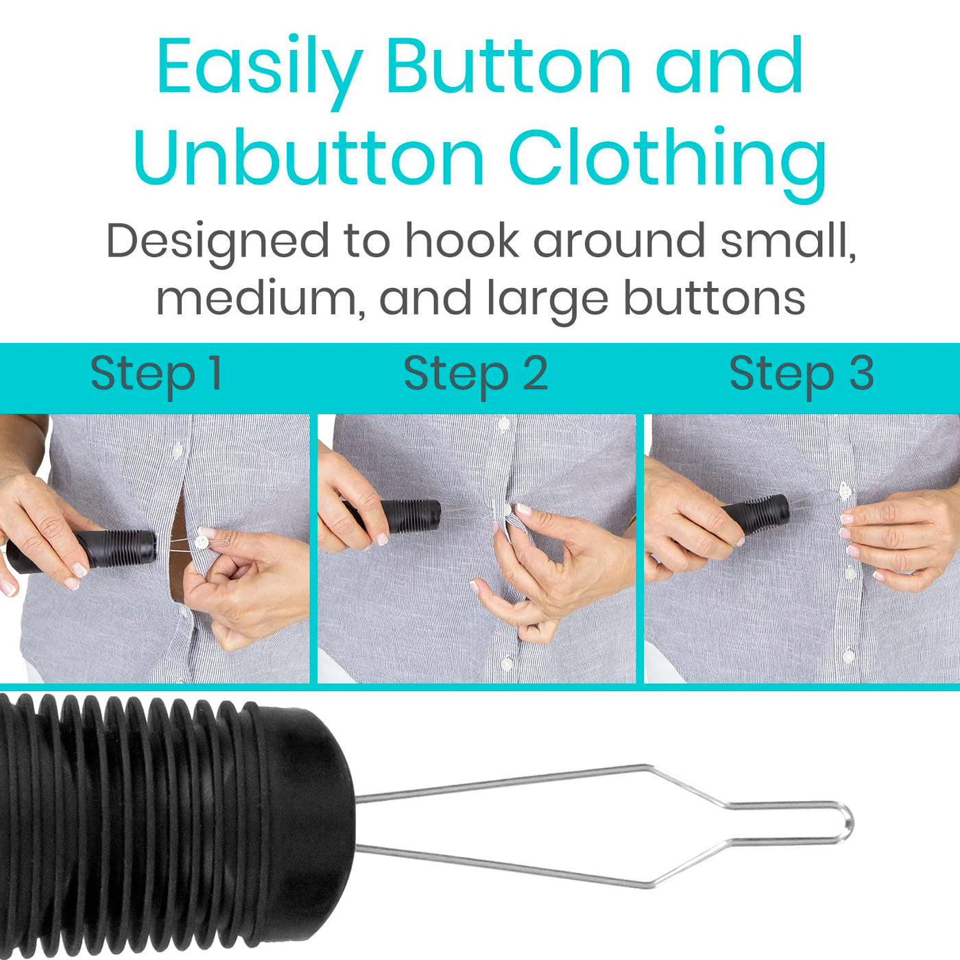 Vive Button Hook - Zipper Pull Helper - Dressing Aid Assist Device