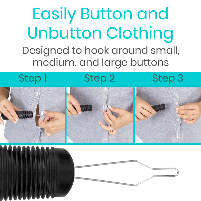 Vive Button Hook - Zipper Pull Helper - Dressing Aid Assist Device Tool for Arthritis, Independent Living - Wide Handle Grip - Shirt, Dress Clothes, Pant, Coat Snap Buttoner - Dexterity Gripper Puller - BeesActive Australia