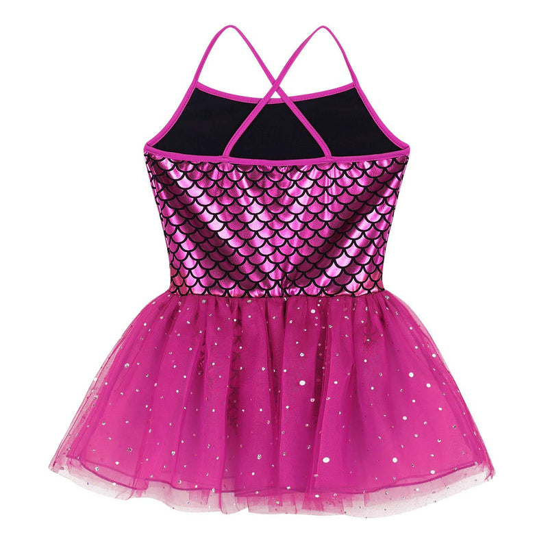 [AUSTRALIA] - renvena Kids Girls Spaghetti Shoulder Straps Scales Printed Leotard Tutu Dress for Ballet Dance Gymnastic Rose Red 6 