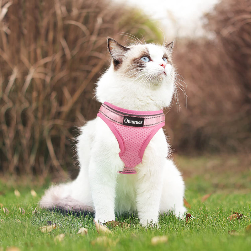 Otunrues Cat Harness and Leash Set for Walking Escape Proof, Easy-to-WEAR Adjustable Cat Harness with Reflective Strap - Comfort Fit for Pet Kitten Cat Large Pink - BeesActive Australia