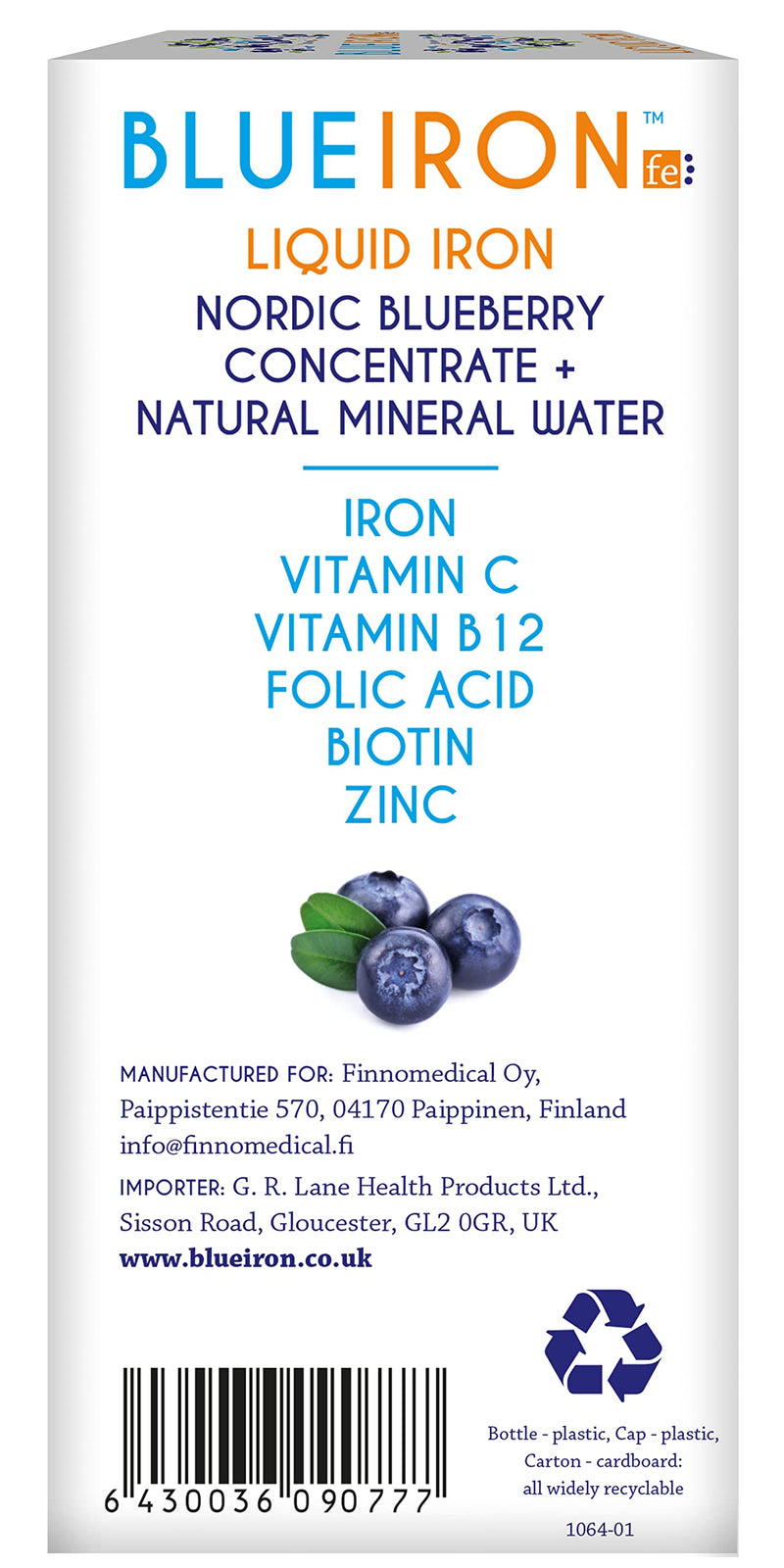 Blueiron Liquid Iron Supplement with Nordic Blueberries + Vitamin C, Vitamin B12, Folic Acid, Biotin and Zinc | 250ml | Suitable for Vegans | Easily Absorbed and Gentle On The Stomach - BeesActive Australia