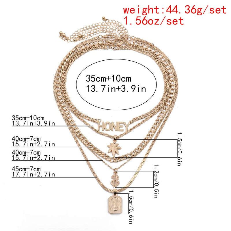 Kercisbeauty Gold Multi Layered Chunky Chain Choker Necklace for Women and Girls Snake Bone Chain Charm Maple,Dollar Pendant Jewelry - BeesActive Australia