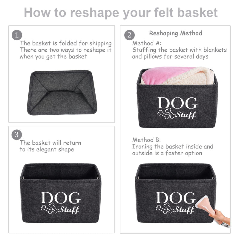 Morezi Felt Puppy Stuff Baskets, Dog Toy bin Storage with Designed Metal Handle, pet Organizer - Perfect for organizing pet Toys, Blankets, leashes, Dry Food and Bandana Dark Gray - BeesActive Australia
