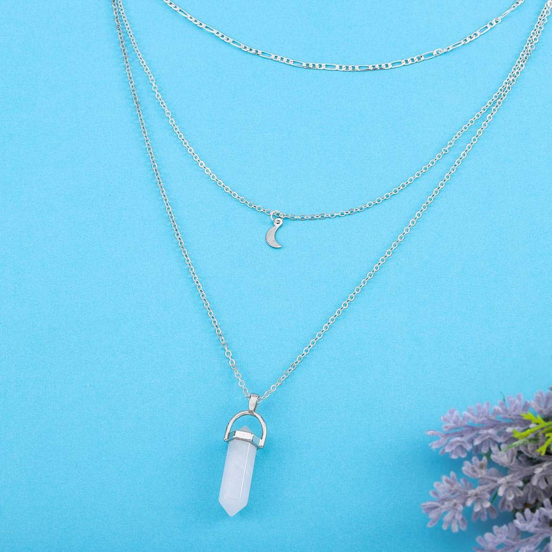 Aetorgc Boho Layered Necklace Chain Moon Pendant Necklaces Rhinestone Necklace Jewelry for Women and Girls (Silver) Silver - BeesActive Australia