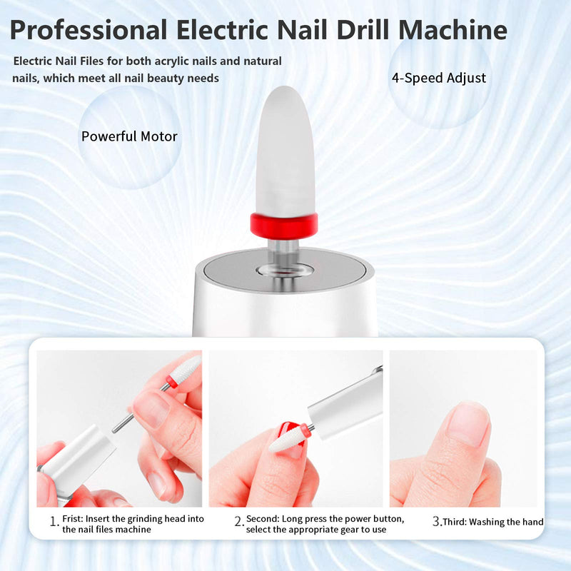 Electric Nail File, Professional Electric Nail Drill Kit with 6 Drill Bits, USB Portable Electric Nail Buffer with 4 Adjustable Speed for Nail Art Beauty Care, Exfoliating, Grinding, Polishing - BeesActive Australia