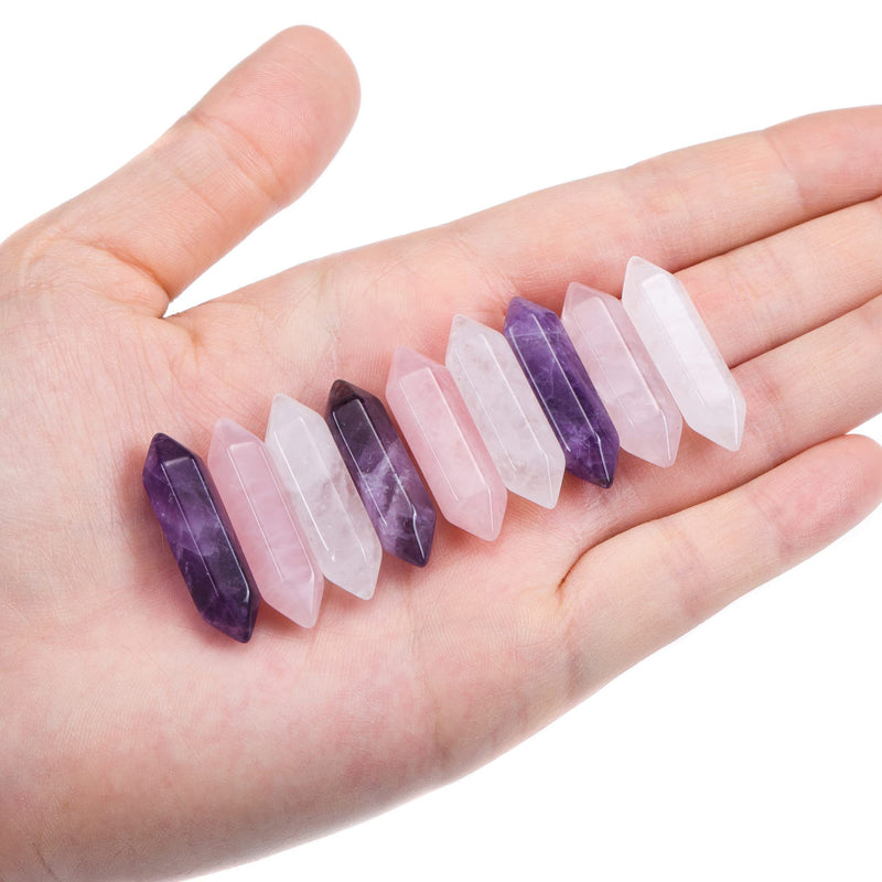 CrystalTears Healing Crystal Wands Hexagonal Natural Amethyst Rose Quartz Clear Quartz Reiki Healing Crystals Points Gemstone Wand Set for Meditation Crystal Therapy Christmas Gift Amethyst+rose Quartz+clear Quartz - BeesActive Australia