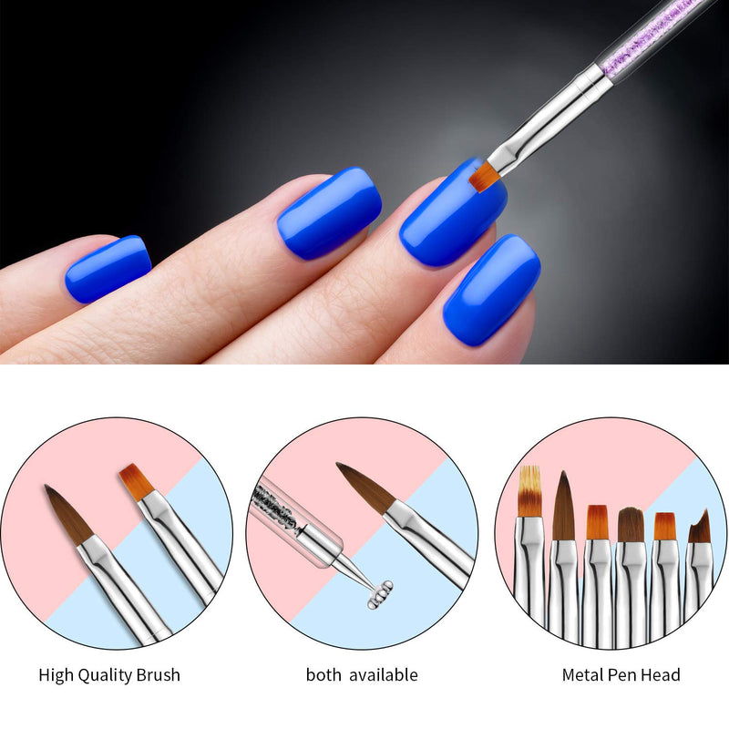 9 Pieces 3D Nail Art Brushes Set, Nail Art Liner Brushes Nail Painting Pen Brushes Double Ended Nail Dotting Drawing Pen Acrylic Nail Brush Pens with Rhinestone Handle for Home Salon - BeesActive Australia